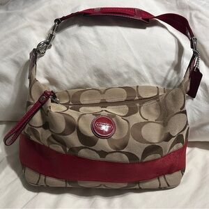 Coach Tan & red stripe signature Shoulder Bag